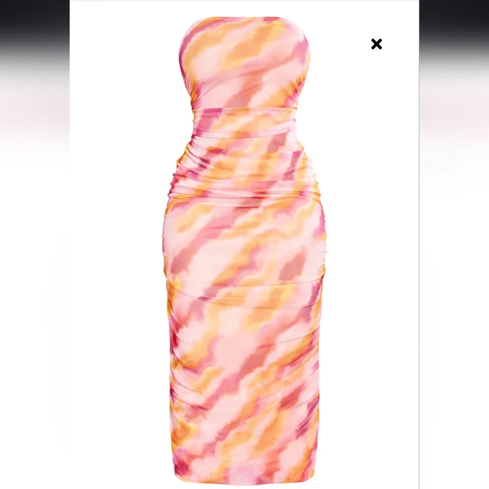 PrettyLittleThing printed mesh  bandeau maxi dress